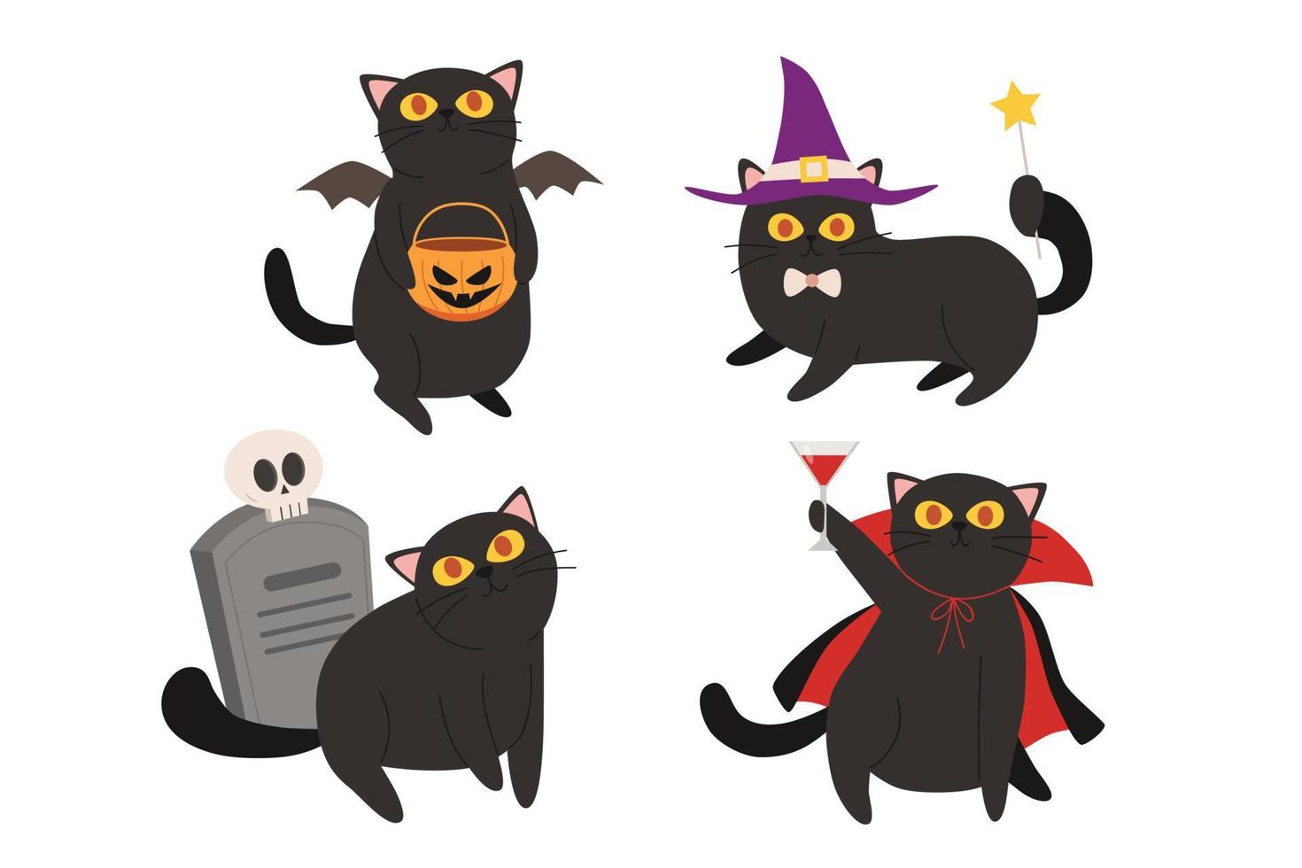 vetor de tema de halloween de gatos pretos