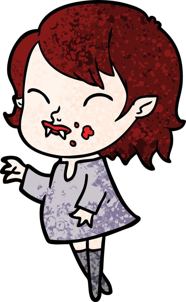 garota vampira dos desenhos animados com sangue na bochecha vetor