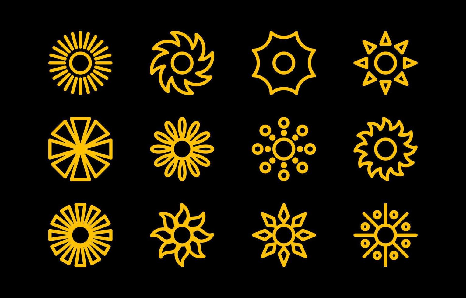 coleção de ícones de formas diferentes de sol plano vetor