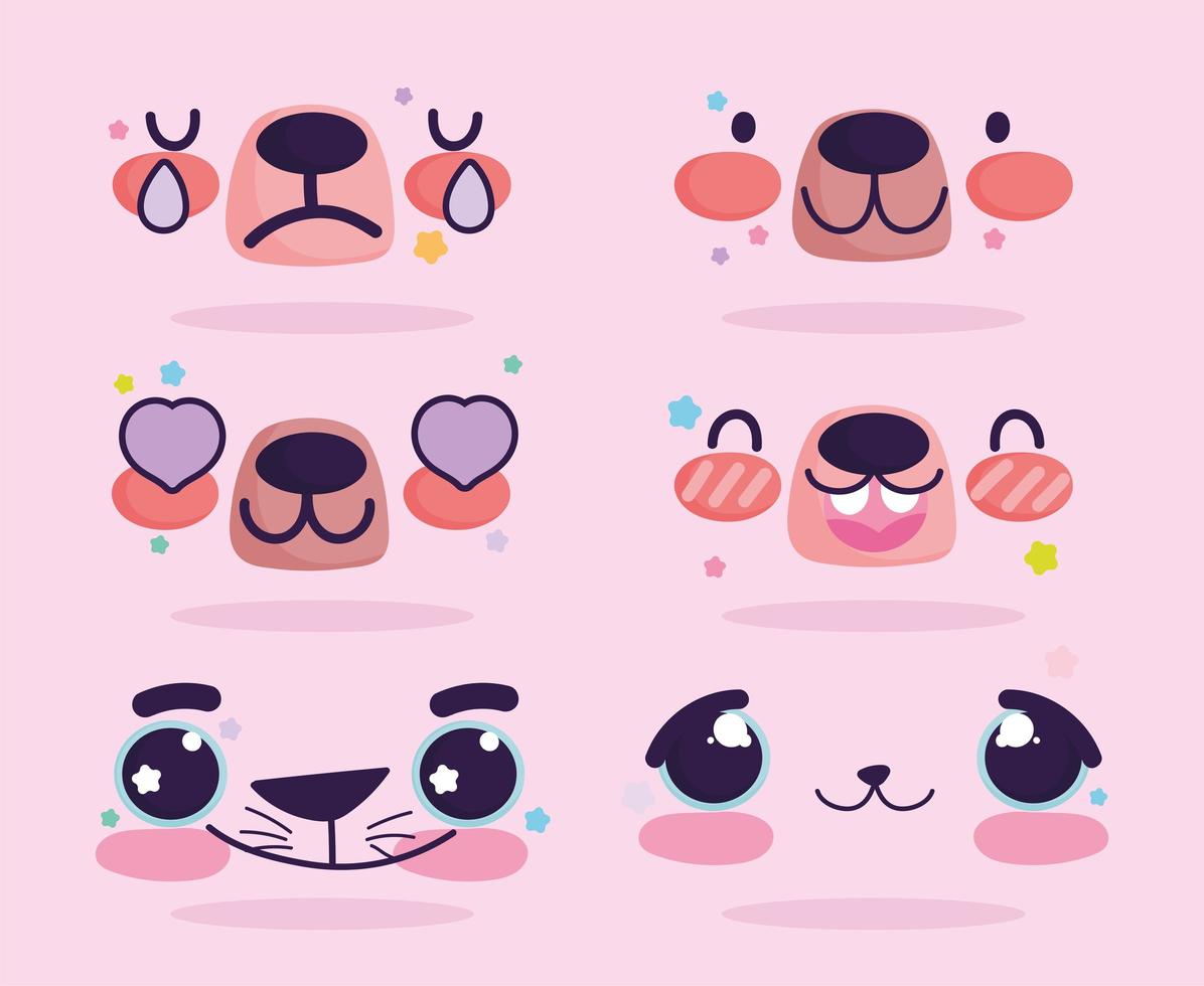 Conjunto de emoji de expressões de rosto de urso kawaii vetor