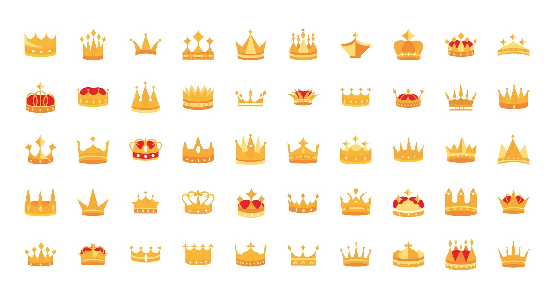 conjunto de ícones de coroas de ouro de luxo vetor