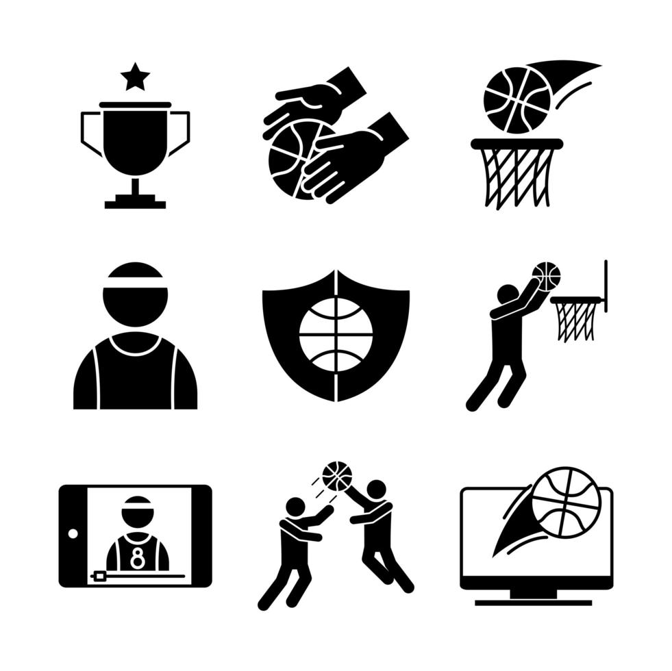 conjunto de ícones de pictogramas de basquete vetor