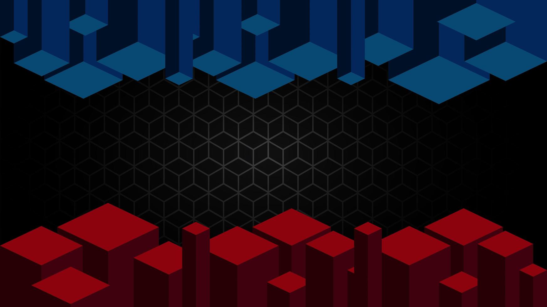 desenho geométrico vermelho e azul do cubo preto vetor