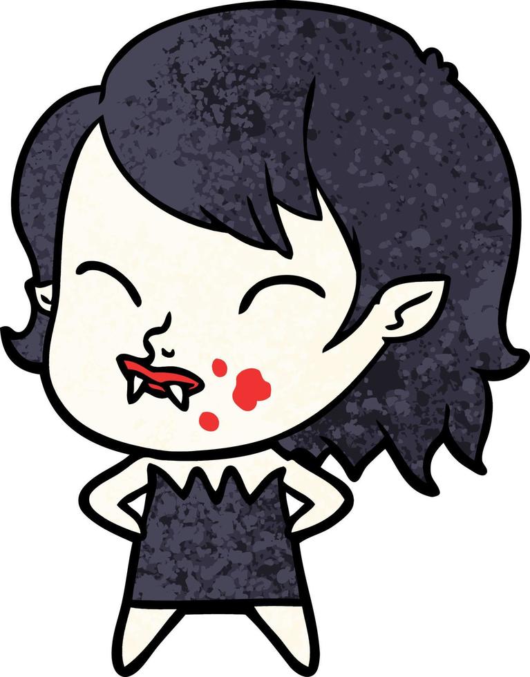 garota vampira dos desenhos animados com sangue na bochecha vetor