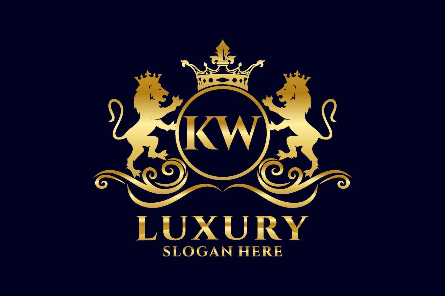 modelo de logotipo de luxo real de leão de letra kw inicial em arte vetorial para projetos de marca luxuosos e outras ilustrações vetoriais. vetor