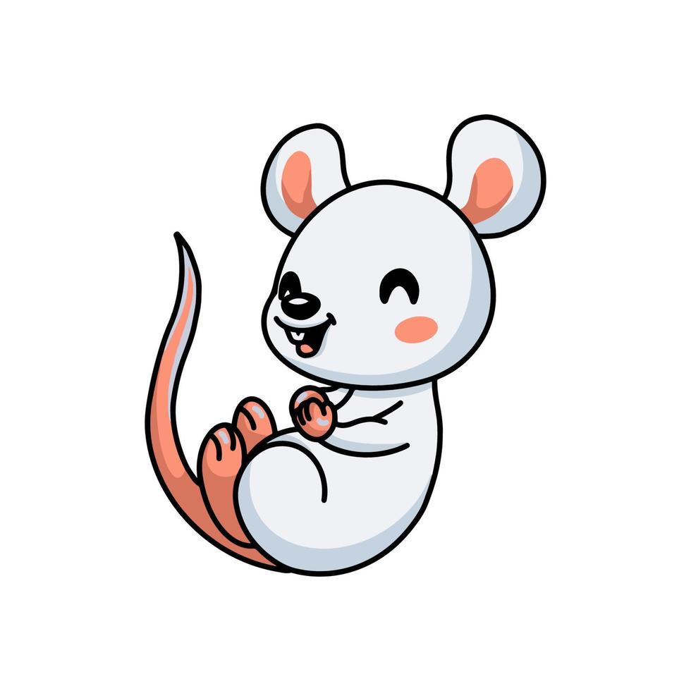 desenho de rato branco bonitinho rindo vetor