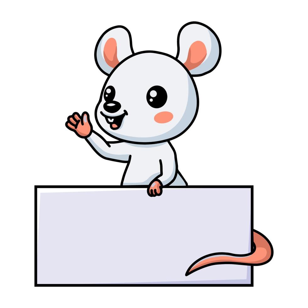 desenho de rato branco bonitinho com sinal em branco vetor