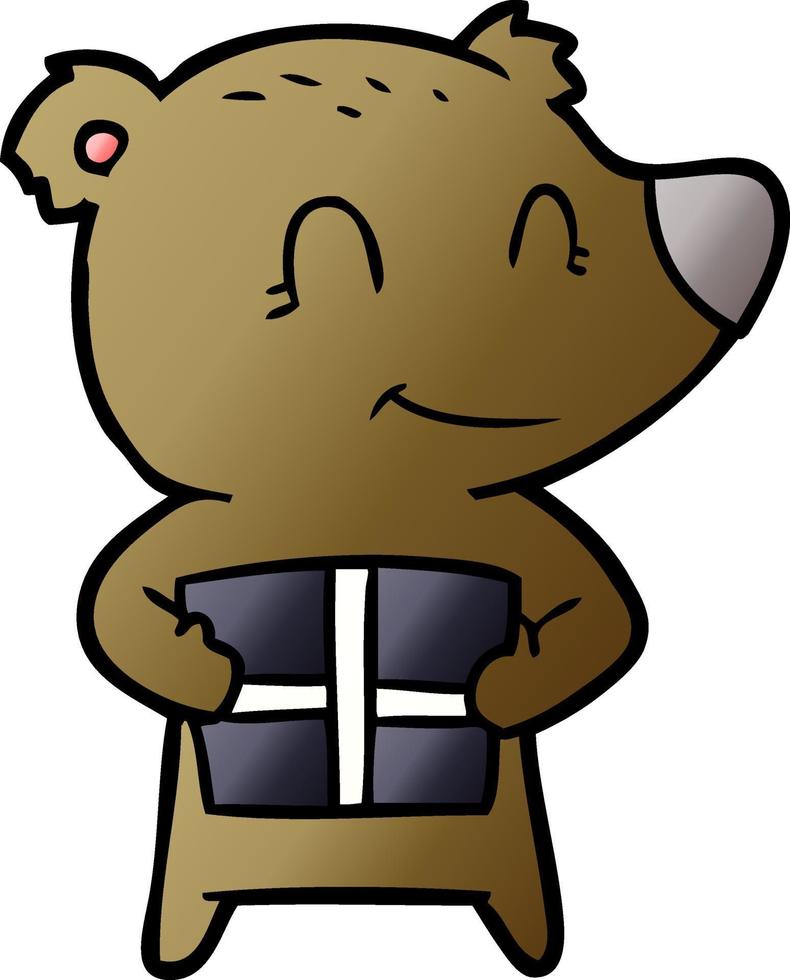 personagem de desenho animado de urso com presente vetor