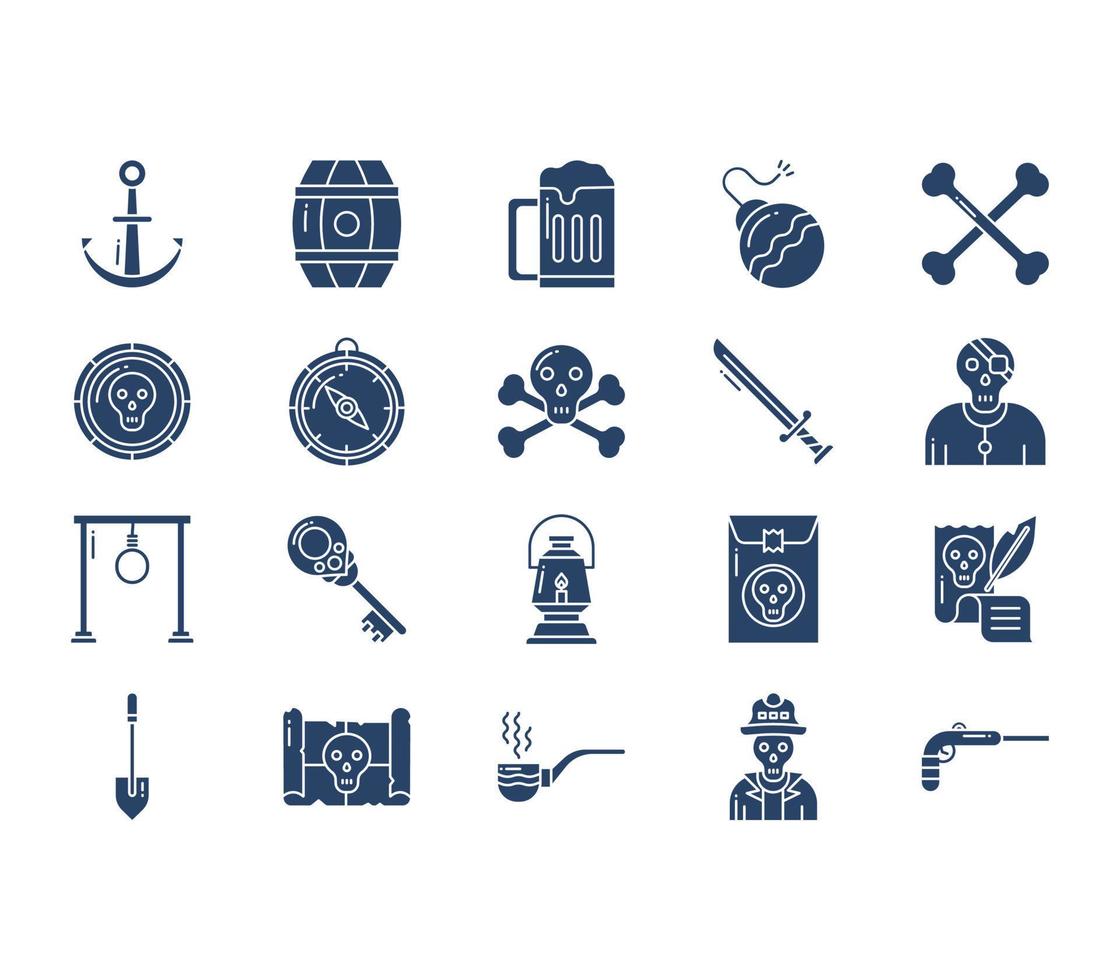 conjunto de ícones de piratas e armas vetor