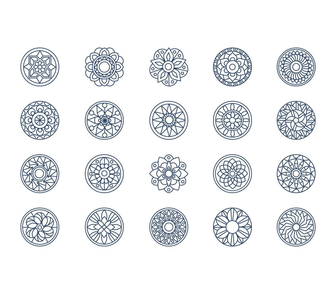 conjunto de ícones de padrões de design de mandala vetor