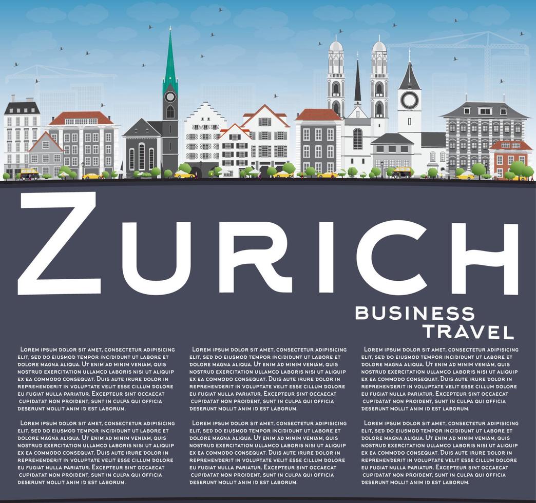 horizonte de Zurique com edifícios cinza, céu azul e espaço de cópia. vetor