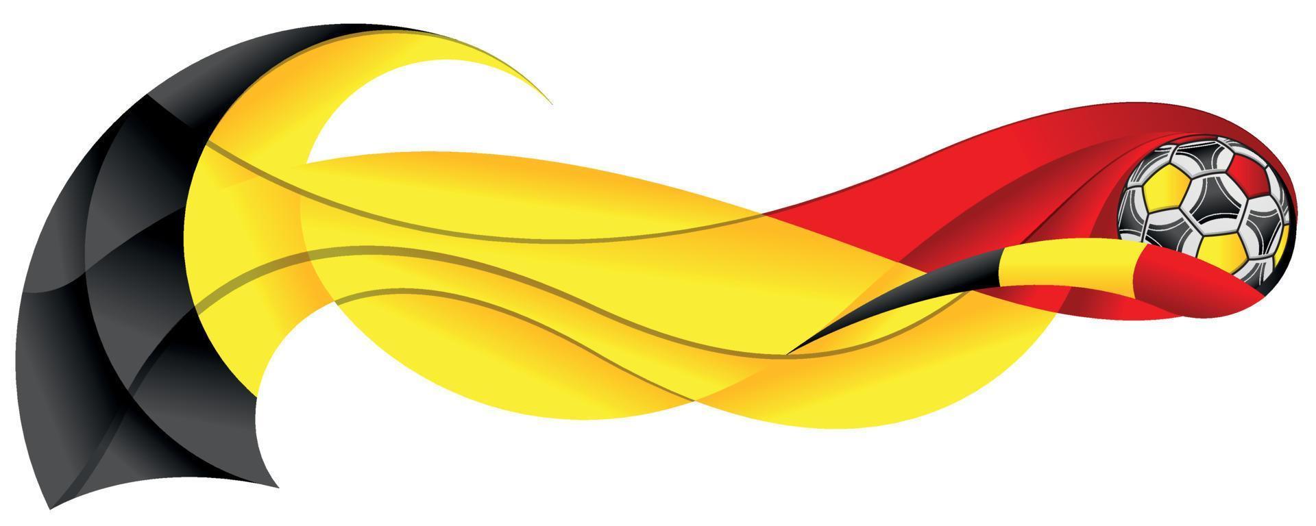 bola de futebol preta amarela e vermelha deixando um rastro abstrato na forma de um ondulado com as cores da bandeira da bélgica em um fundo branco vetor
