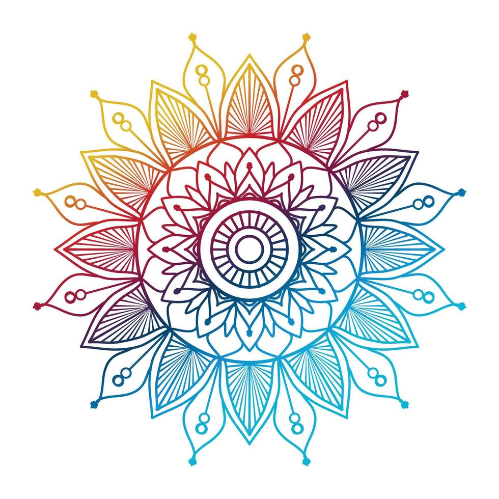 mandala de cor gradiente, fundo de design de mandala, design de mandala, design de papel de parede de arte de livro de colorir padrão de mandala, padrão de telha, cartão de felicitações vetor