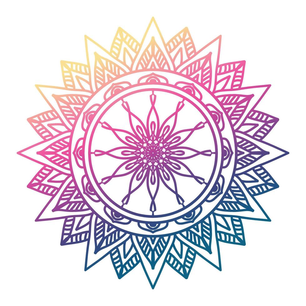 mandala de cor gradiente, fundo de design de mandala, design de mandala, design de papel de parede de arte de livro de colorir padrão de mandala, padrão de telha, cartão de felicitações vetor