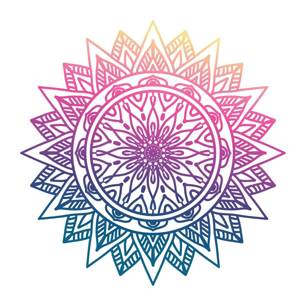 mandala de cor gradiente, fundo de design de mandala, design de mandala, design de papel de parede de arte de livro de colorir padrão de mandala, padrão de telha, cartão de felicitações vetor