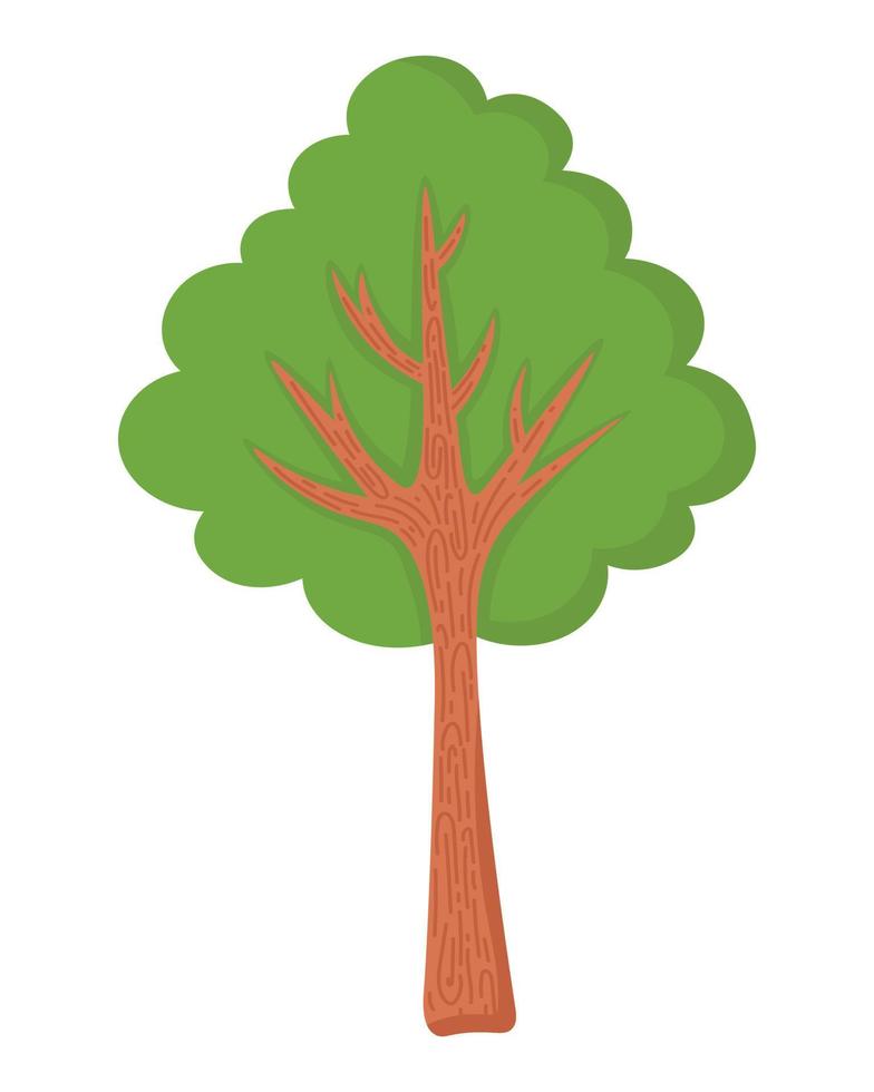doodle clipart plano. árvore verde simples. todos os objetos são repintados. vetor