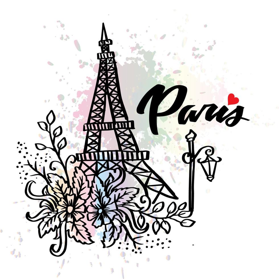 torre eiffel de paris com decoração floral vetor