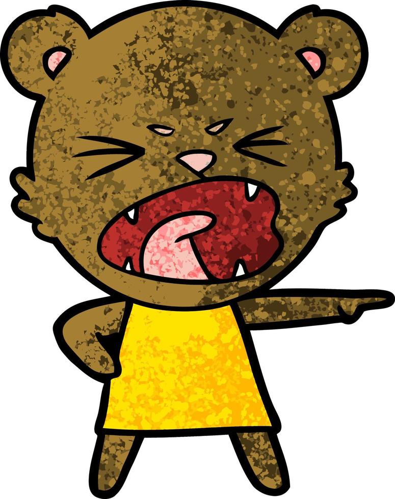 urso de desenho animado com raiva no vestido gritando vetor