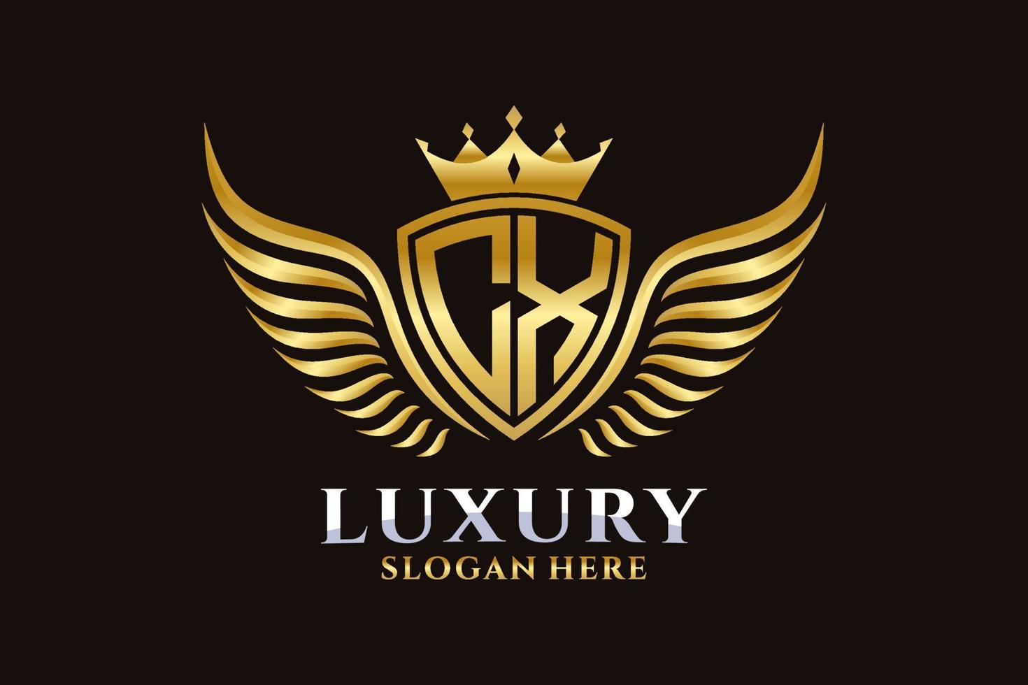 luxo royal wing letter cx crest gold color logo vector, logotipo da vitória, logotipo da crista, logotipo da asa, modelo de logotipo vetorial. vetor