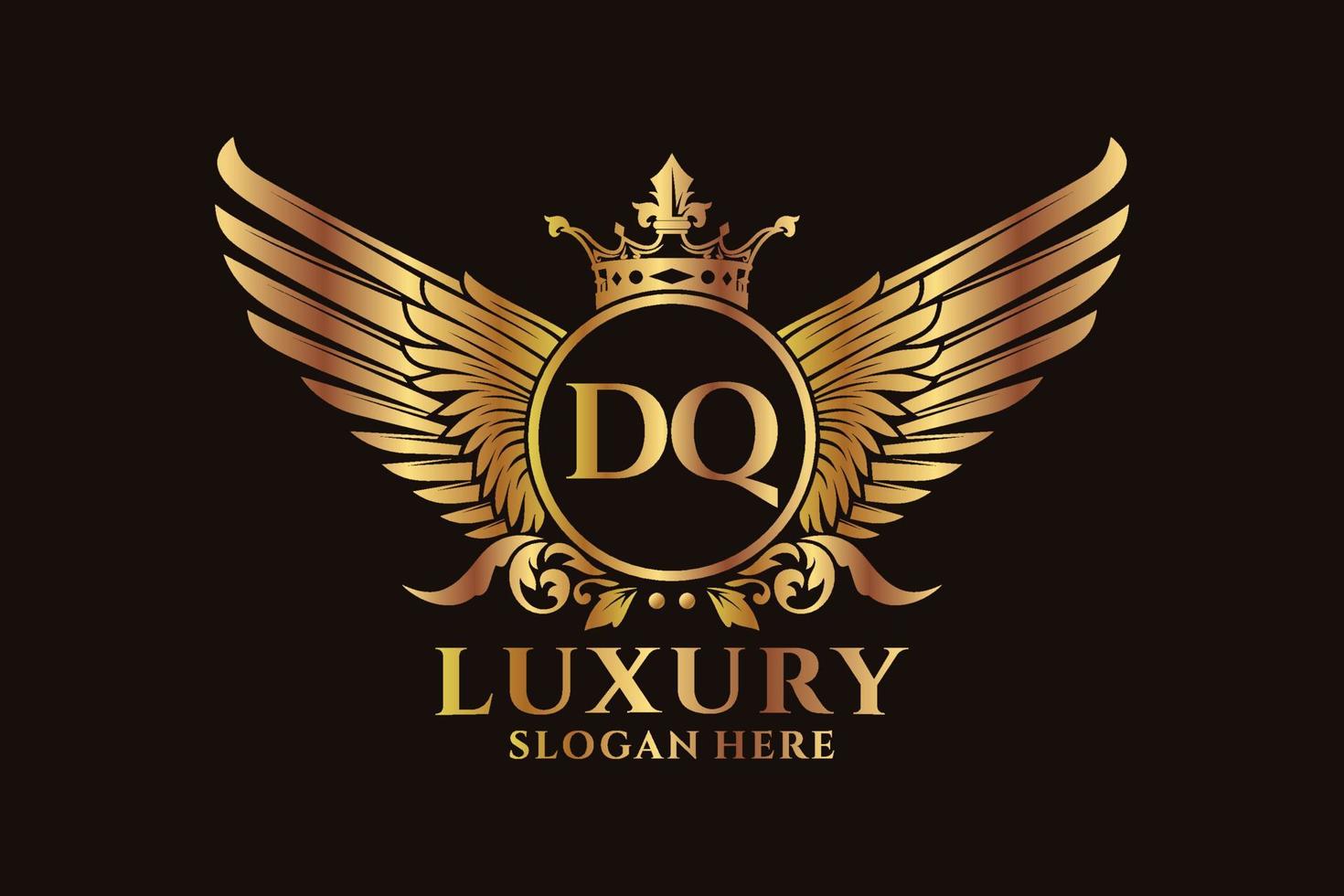 luxo royal wing letter dq crest gold color logo vector, logotipo da vitória, logotipo da crista, logotipo da asa, modelo de logotipo vetorial. vetor