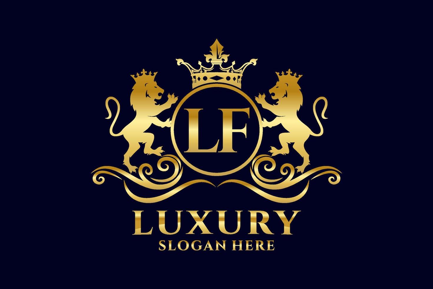 modelo de logotipo de luxo real de leão de letra lf inicial em arte vetorial para projetos de marca luxuosos e outras ilustrações vetoriais. vetor