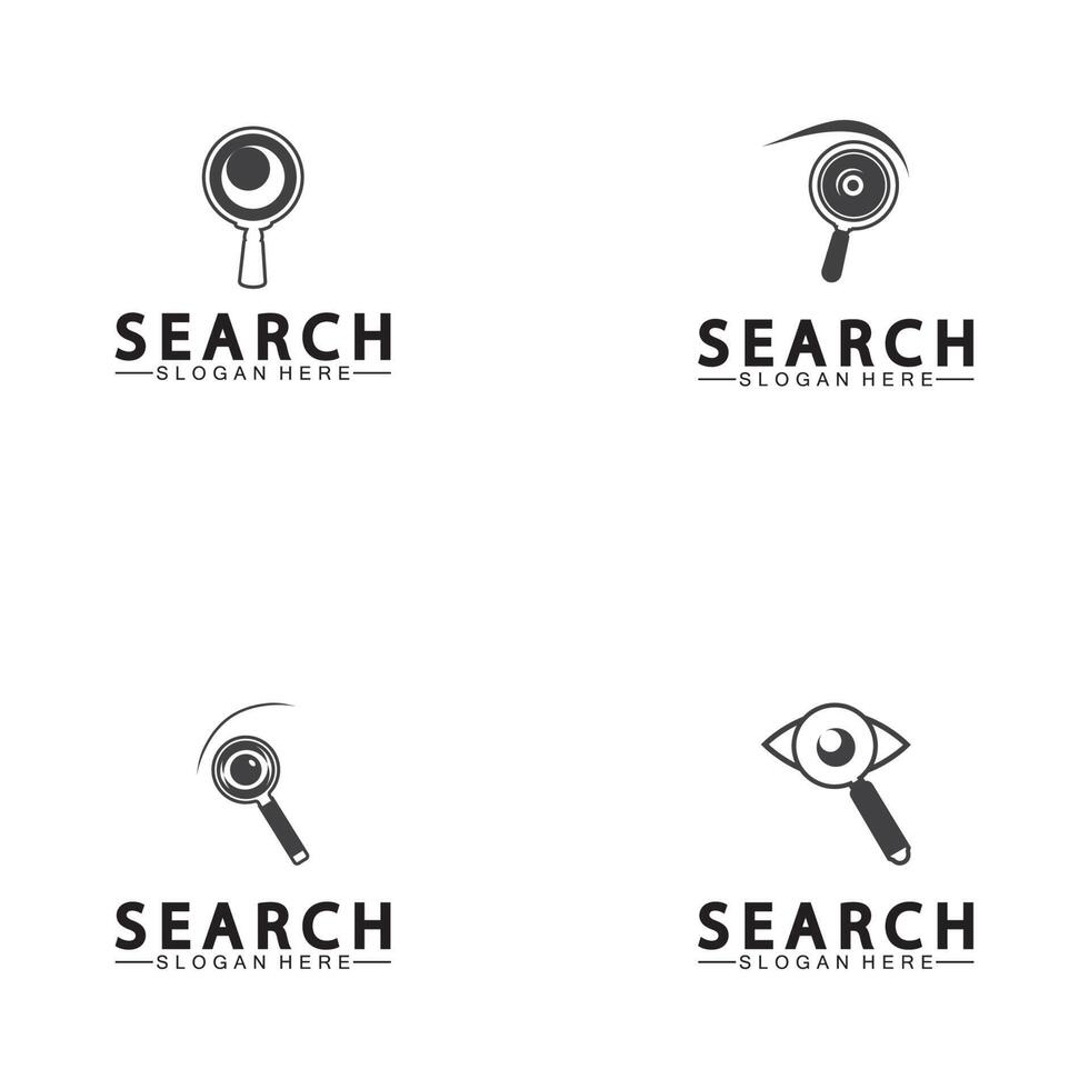 logotipo de pesquisa com lupa e vetor de ícone de símbolo de olho