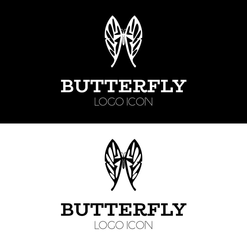 tatuagem de borboleta e design de logotipo com conceito de silhueta de asa de galho de folha abstrata vetor
