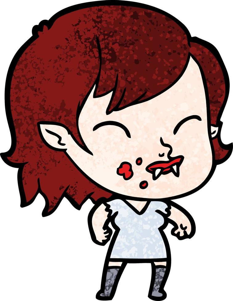 garota vampira dos desenhos animados com sangue na bochecha vetor