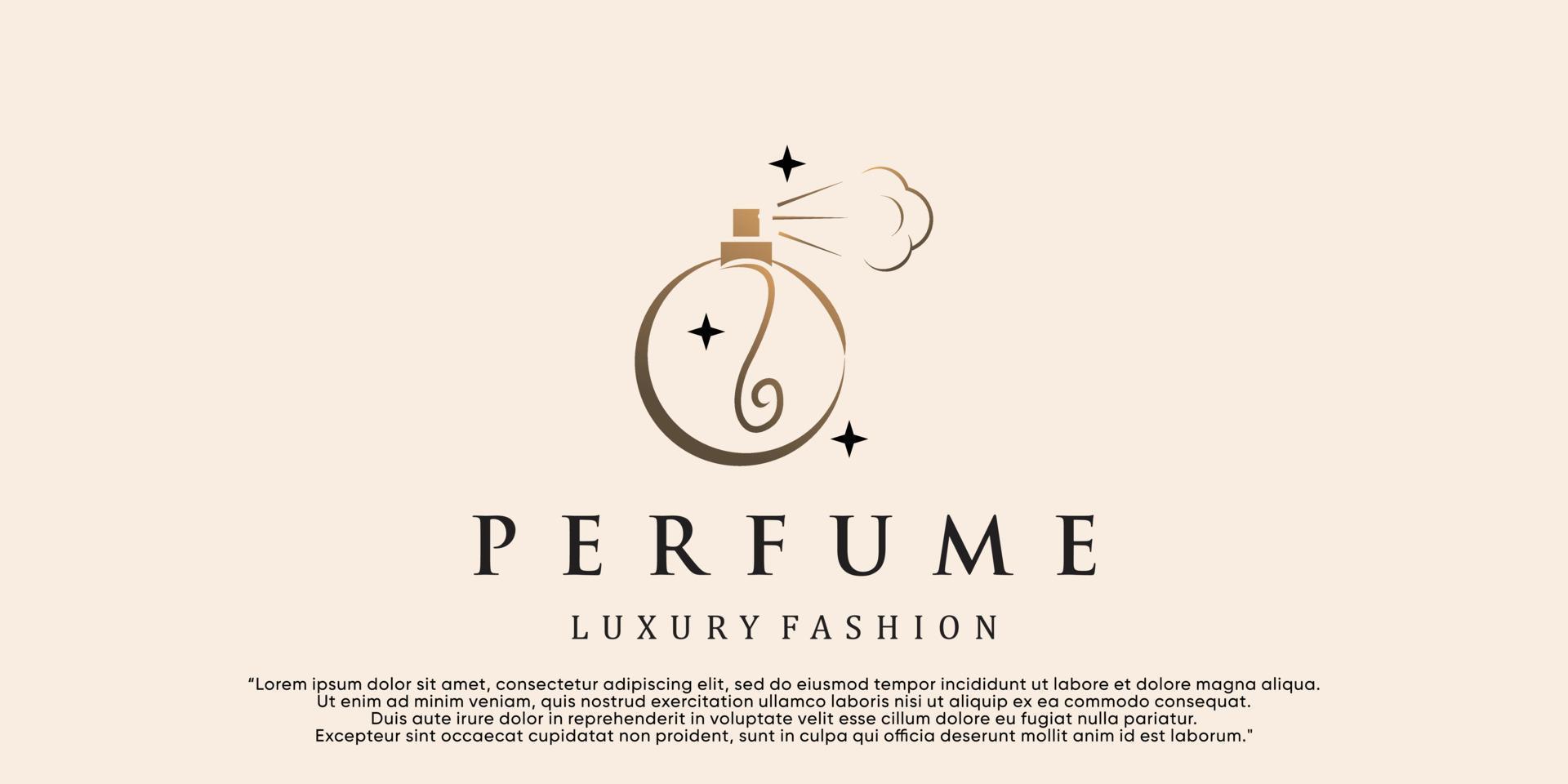 modelo de logotipo de perfume de beleza feminina. fragrância de estilo linear criativo, frasco de spray, vetor premium de design de luxo