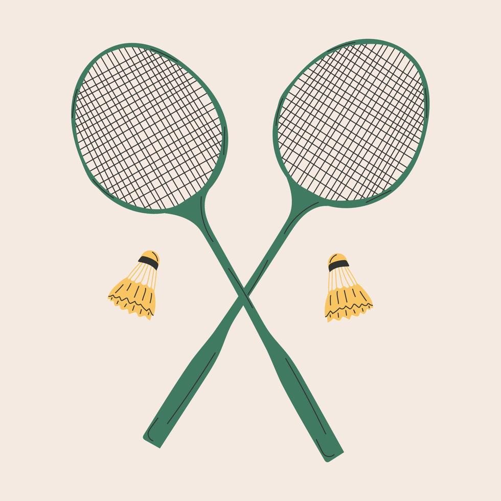 raquete de badminton e petecas em fundo branco. equipamentos para esporte de jogo de badminton. ilustração vetorial vetor