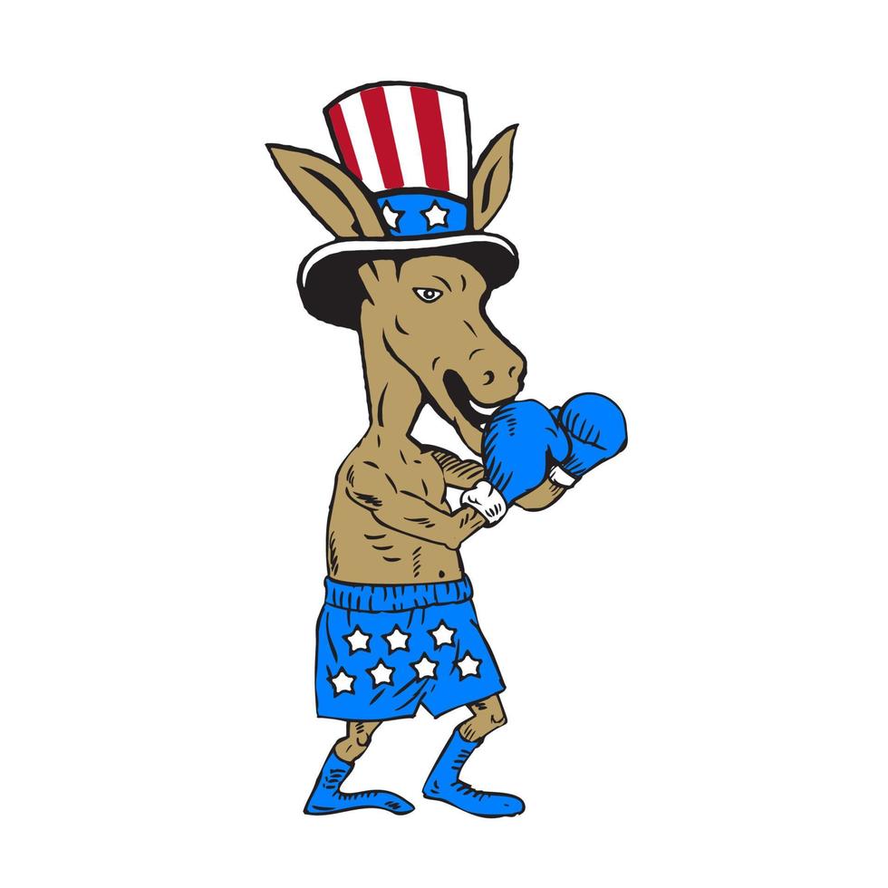 desenho de mascote de boxeador de burro democrata vetor