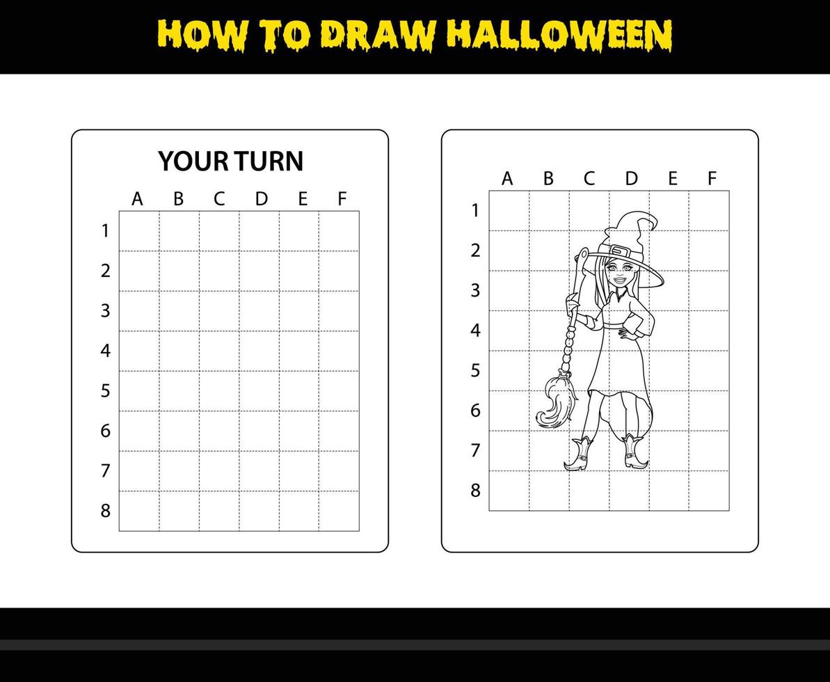 como desenhar halloween para crianças. página de colorir de habilidade de desenho de halloween para crianças. vetor