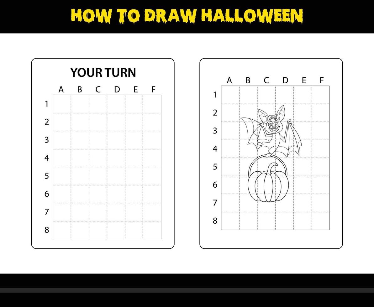 como desenhar halloween para crianças. página de colorir de habilidade de desenho de halloween para crianças. vetor