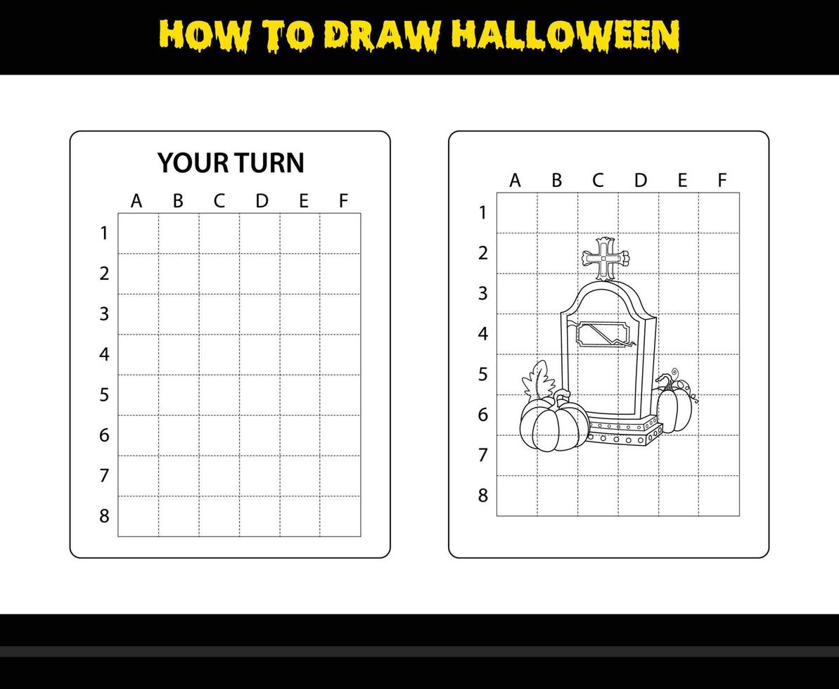 como desenhar halloween para crianças. página de colorir de habilidade de desenho de halloween para crianças. vetor