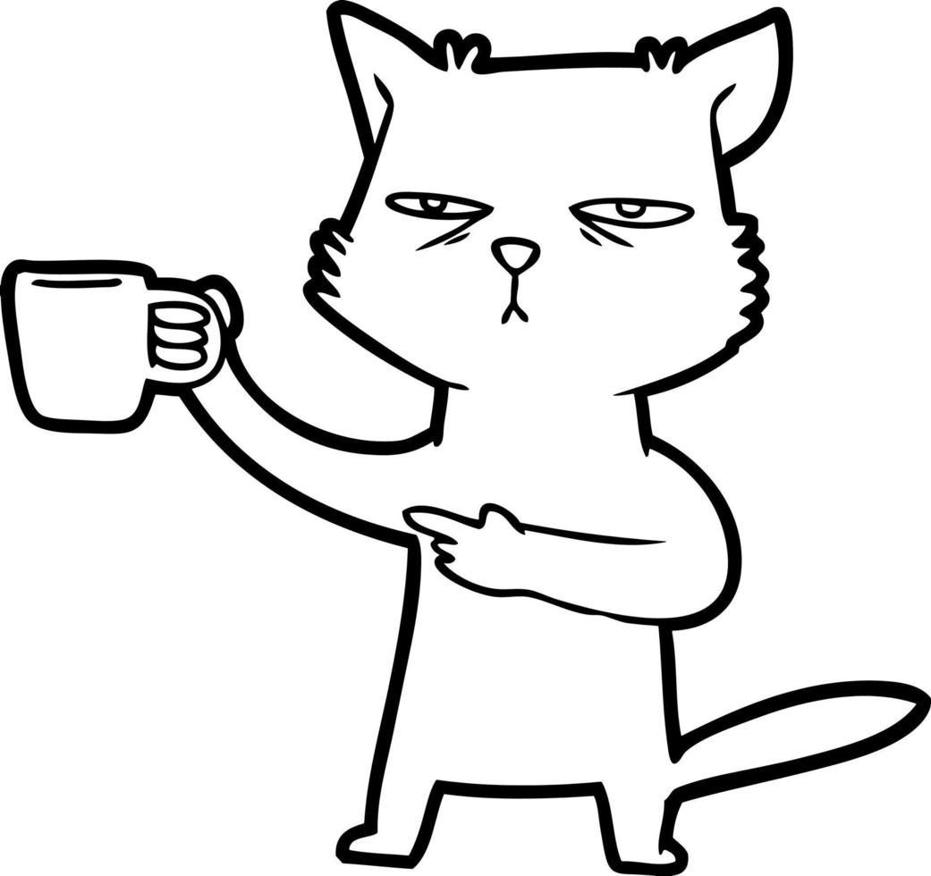 gato de desenho animado precisando de uma recarga de café vetor