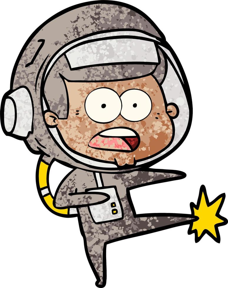 desenho animado astronauta surpreso chutando vetor
