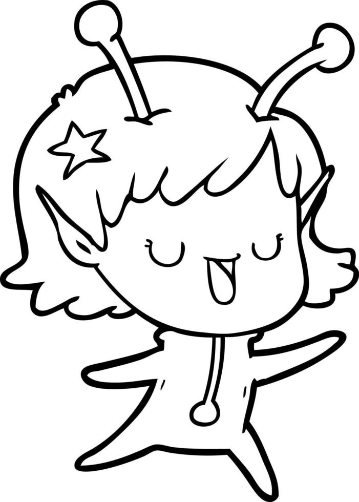 desenho de garota alienígena feliz vetor
