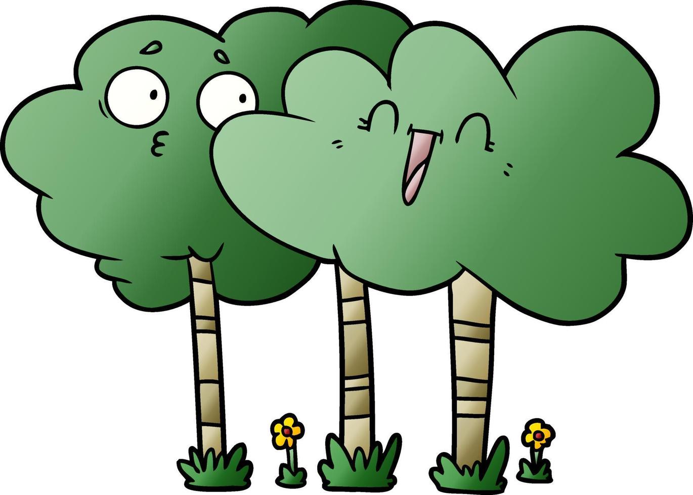 árvores de desenhos animados com rostos vetor