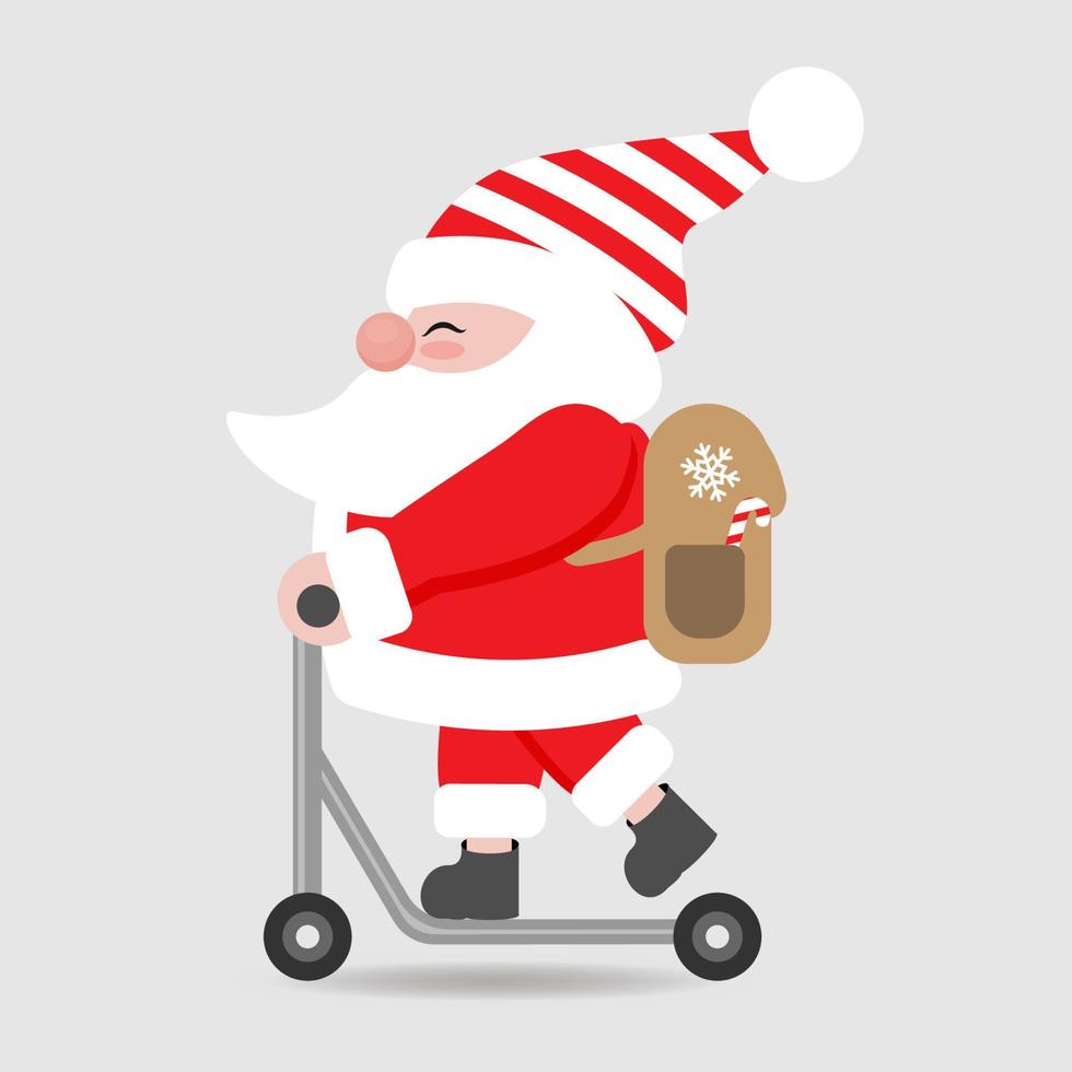 engraçado papai noel em uma scooter plana, ilustração vetorial vetor