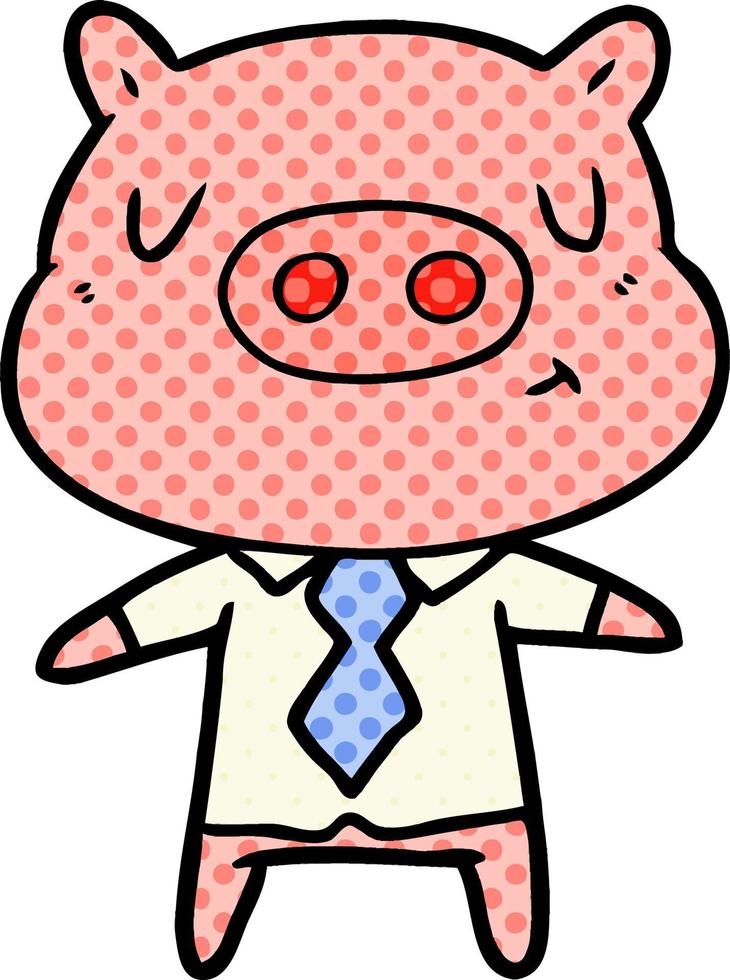 porco de conteúdo de desenho animado de camisa e gravata vetor