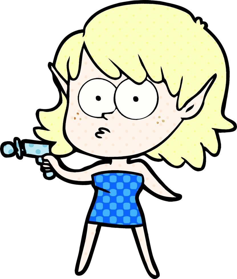 menina elfo dos desenhos animados com arma de raios vetor