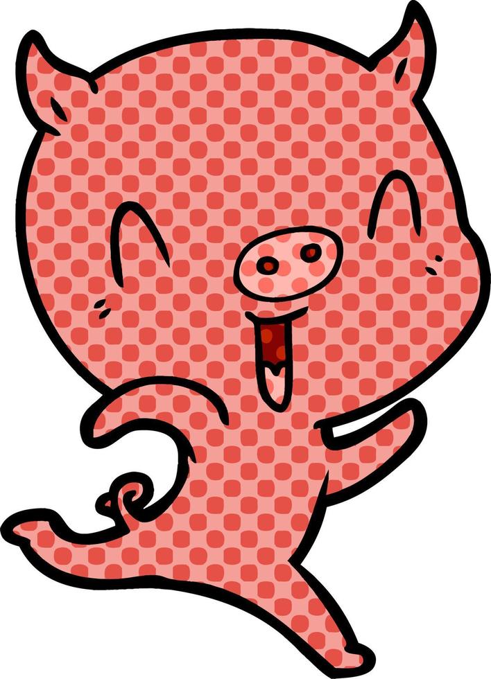 porco de desenho animado feliz correndo vetor