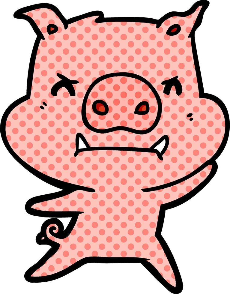 porco de desenho animado com raiva vetor