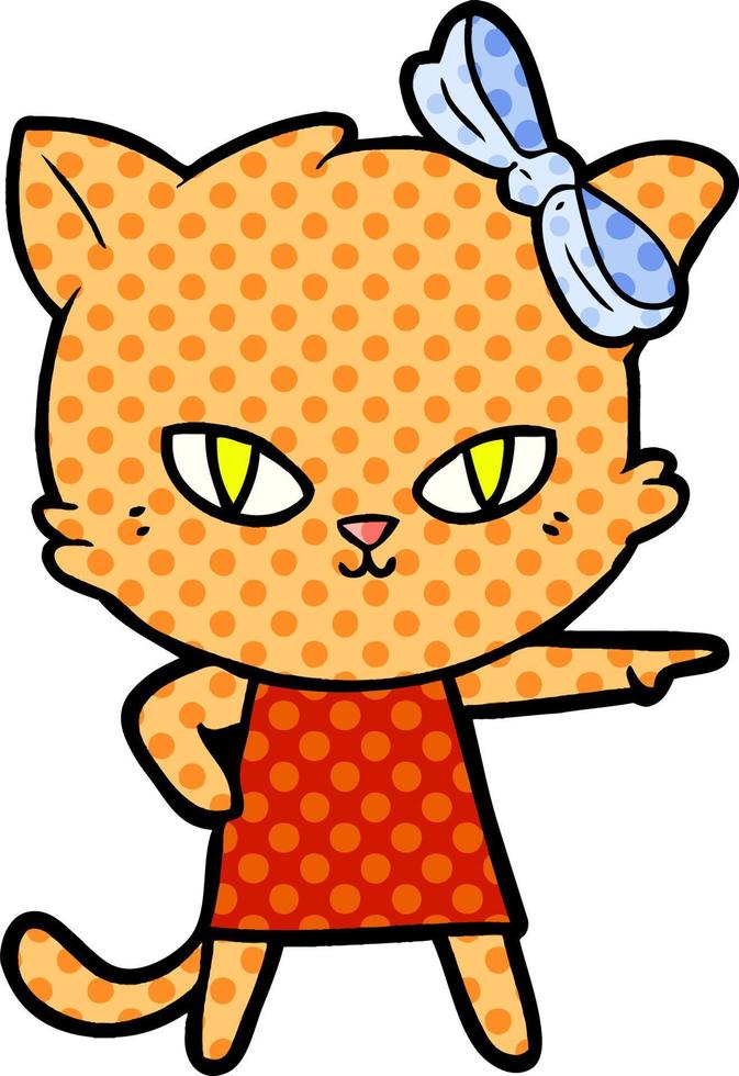 gato bonito dos desenhos animados usando vestido vetor