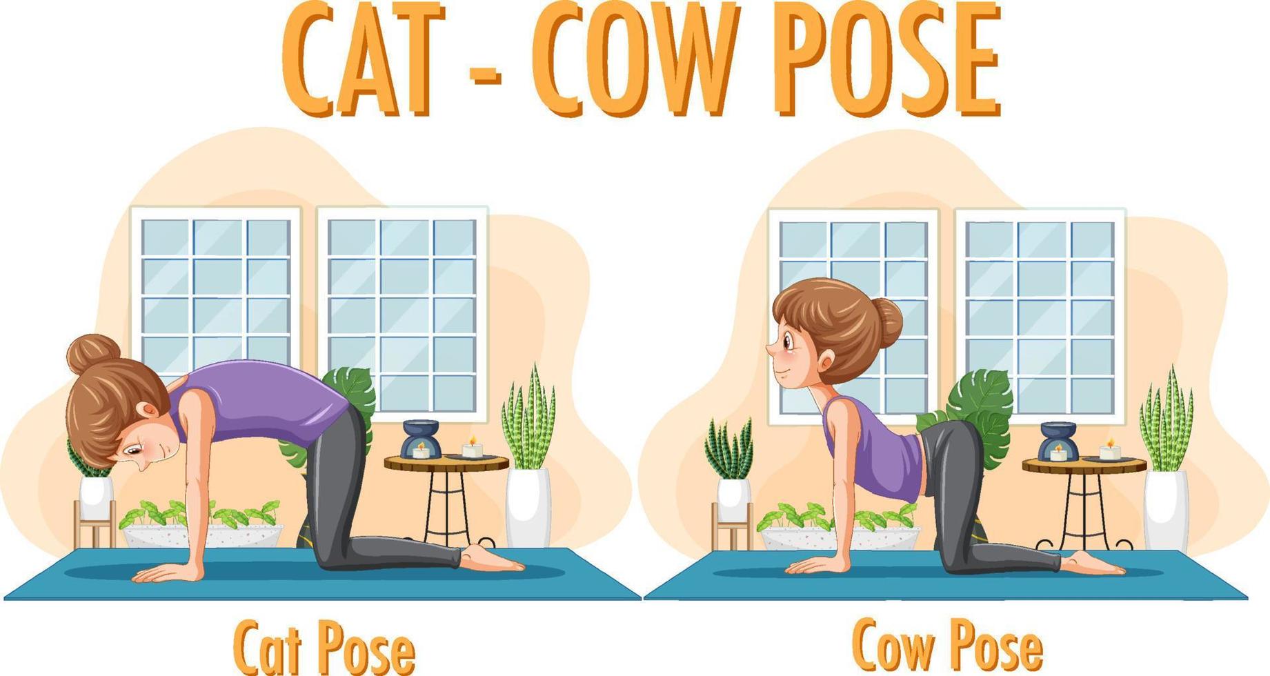 ioga em casa com pose de vaca de gato vetor