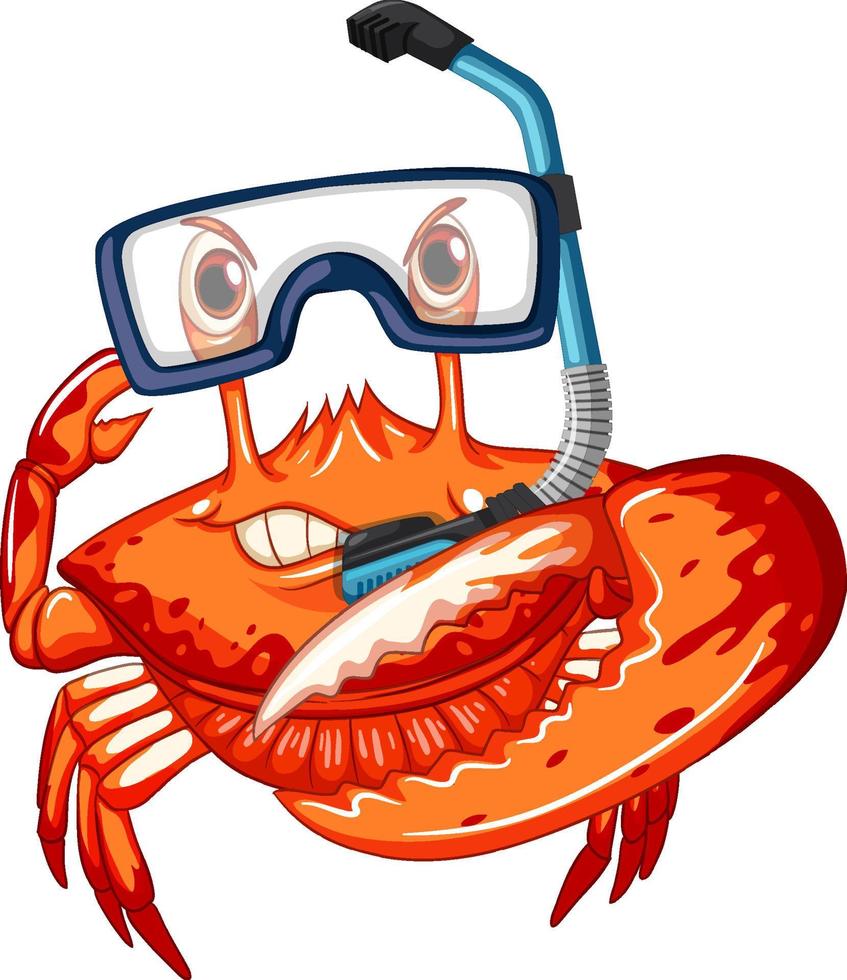 personagem de desenho animado de caranguejo bonito usando óculos de mergulho vetor