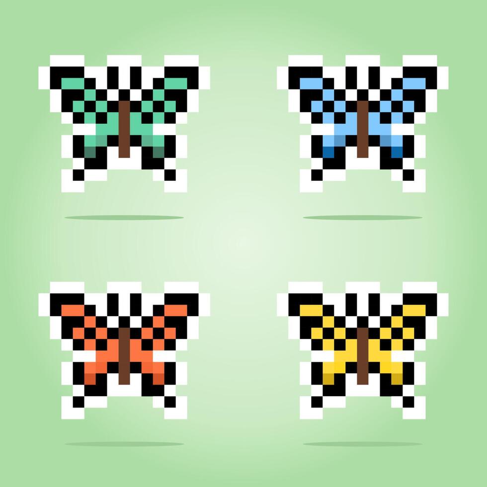 pixel borboleta definida de 8 bits. animal para ativos de jogo em ilustração vetorial. vetor