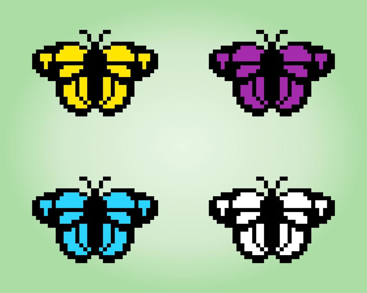 pixel borboleta definida de 8 bits. animal para ativos de jogo em ilustração vetorial. vetor