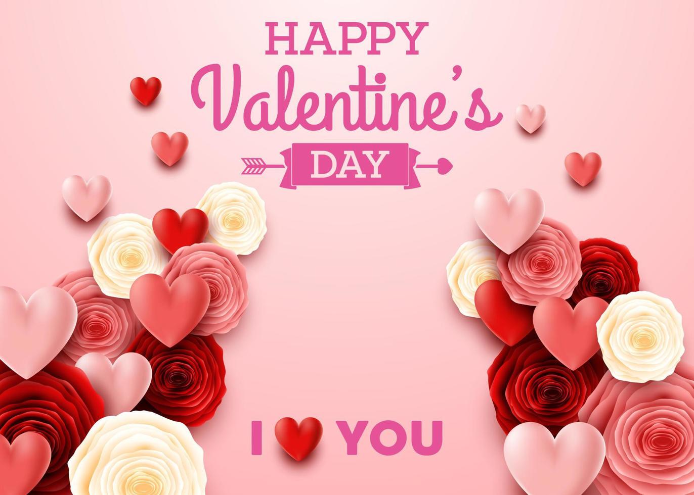 cartão de dia dos namorados com fundo de flores e corações rosa vetor