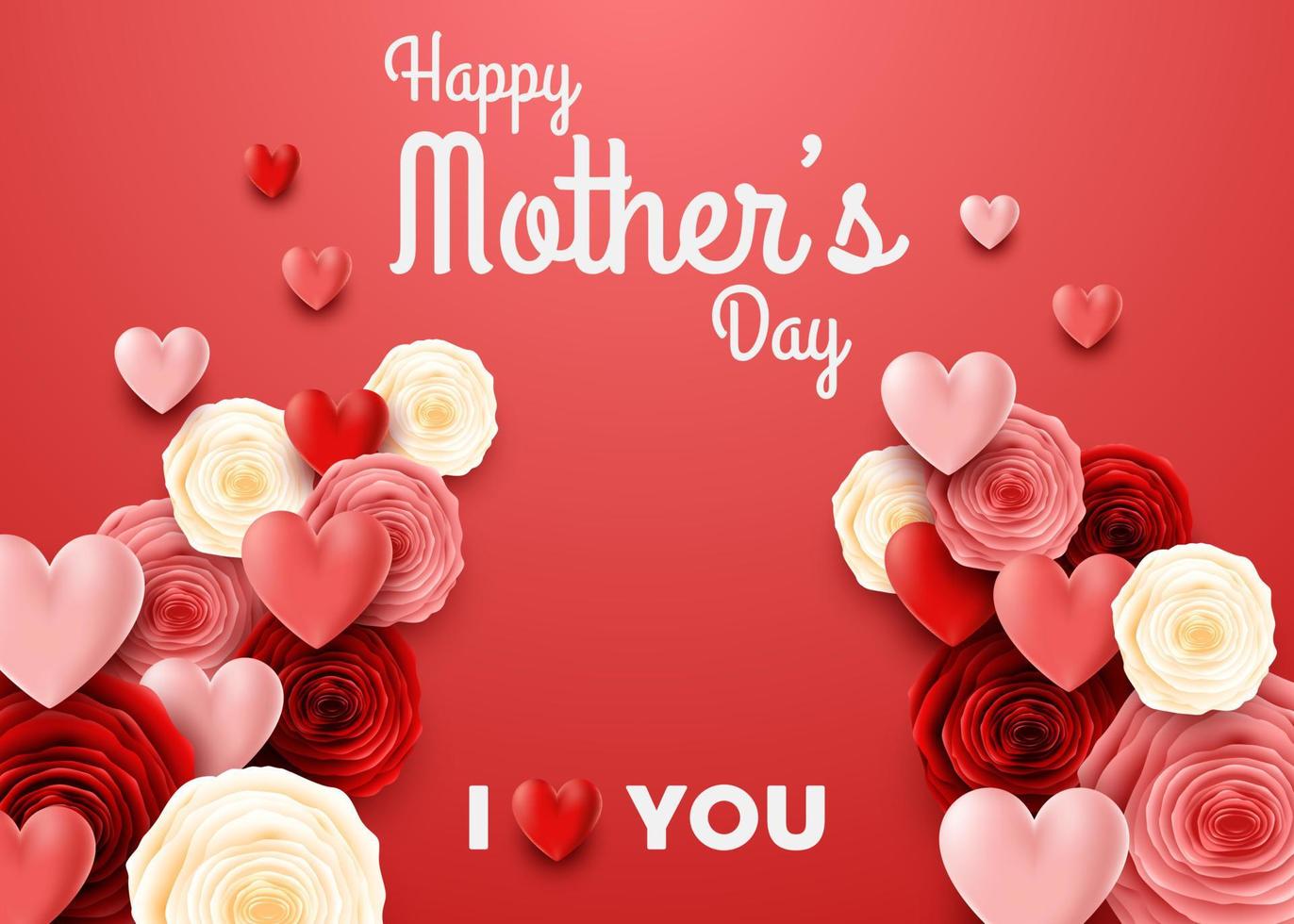 feliz dia das mães com flores rosas e corações vetor